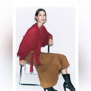 Zara Red Pleated Blouse!